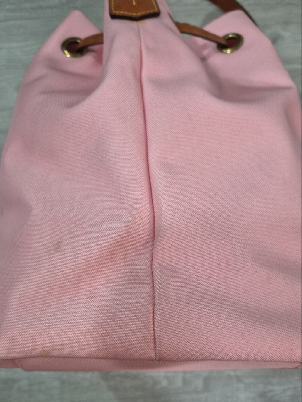 Dooney & Bourke Pink Canvas Drawstring Shoulder Bag with Brown Leather Trim - Picture 7 of 12